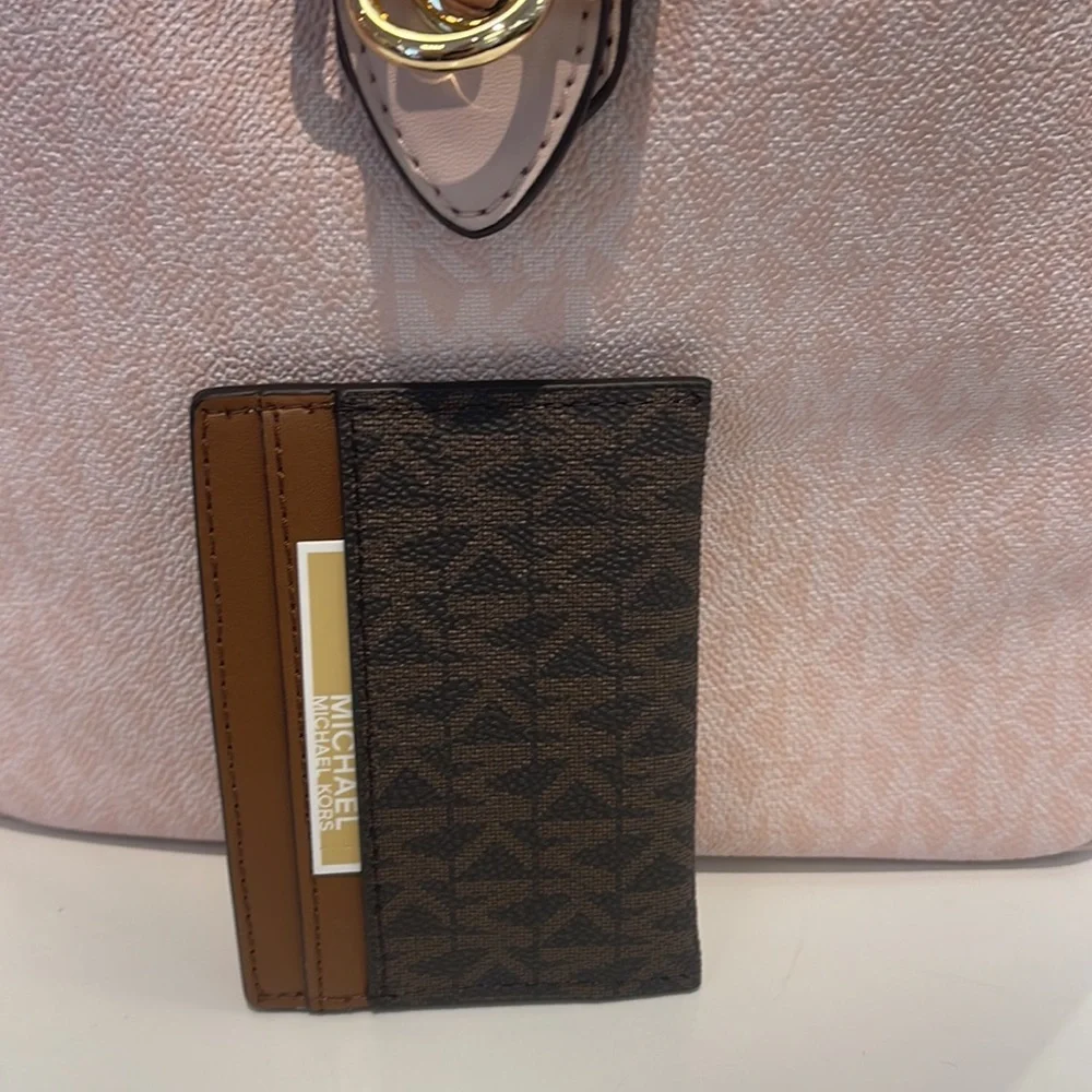 MICHAEL KORS Reed Large Pebbled Leather Card Holder Case Wallet  BROWN MK NWT
